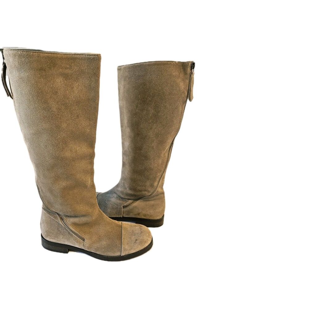 Alberto Fermani Italian Beige Suede Tall Flat Boots Size 38 / 7.5